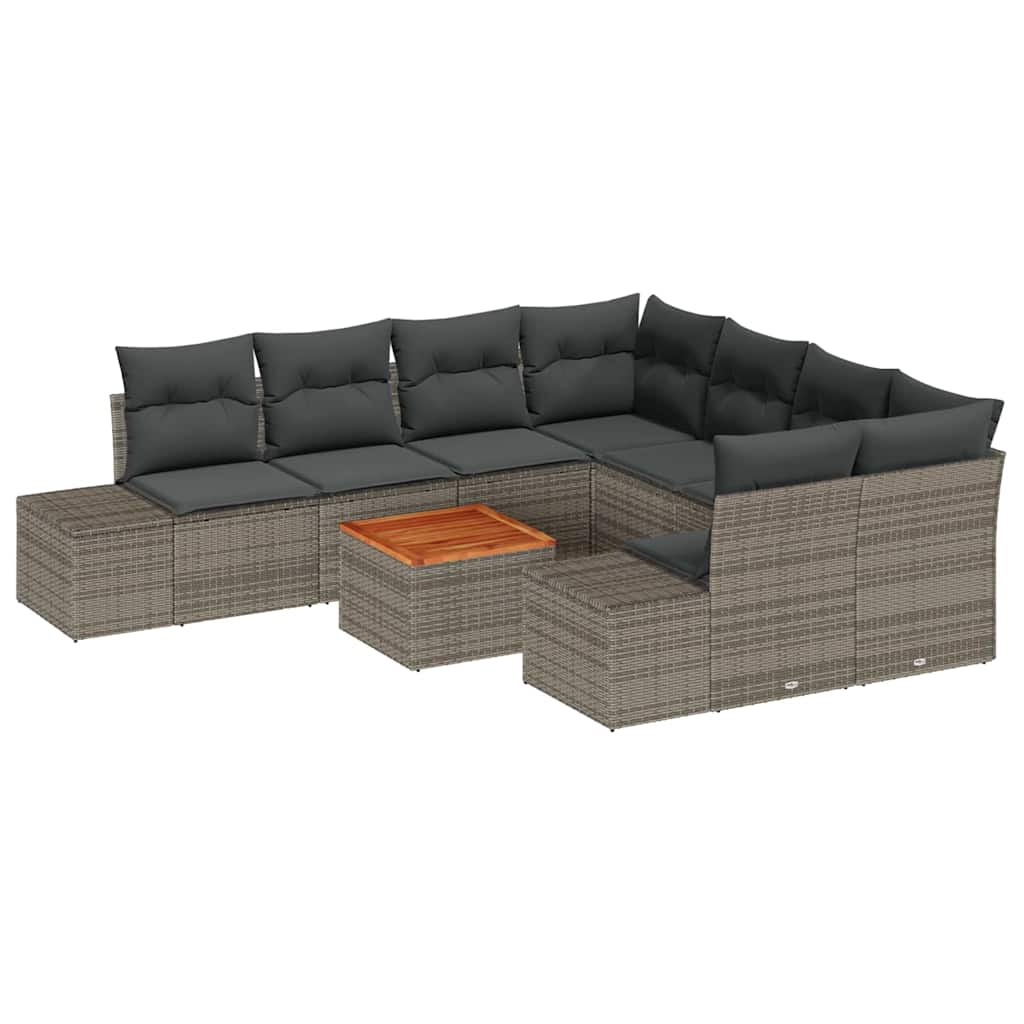 Gartensofa-set mit Speicher 9 pcs Grau Poly-Rattan