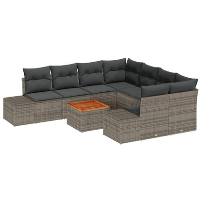 Gartensofa-set mit Speicher 9 pcs Grau Poly-Rattan