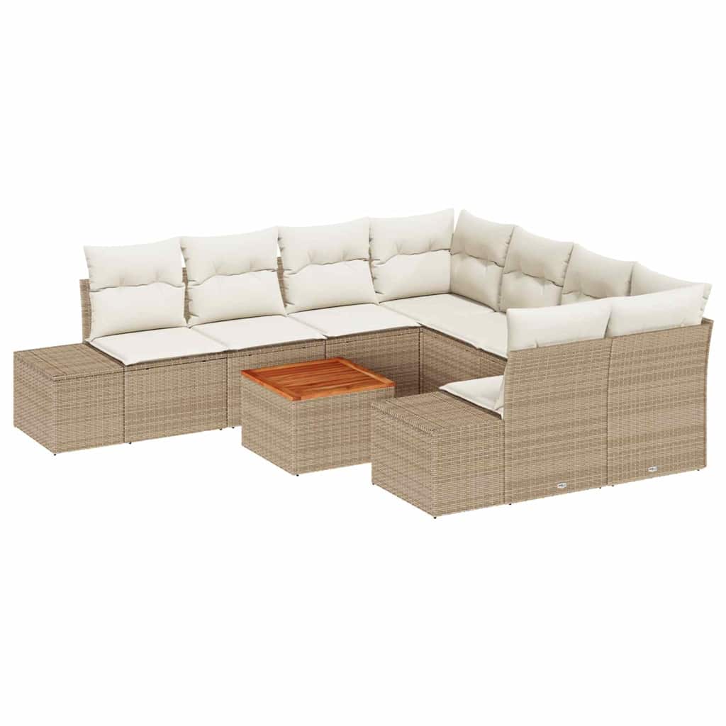 Gartensofa-set mit Speicher 9 pcs Beige und Creme Poly-Rattan