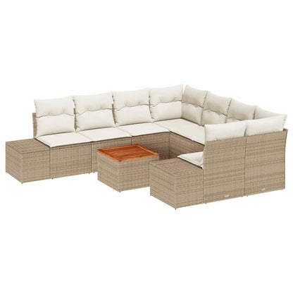 Gartensofa-set mit Speicher 9 pcs Beige und Creme Poly-Rattan