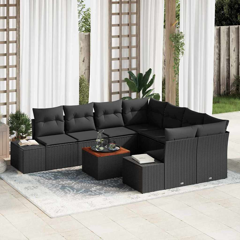 Gartensofa-set mit Speicher 9 pcs Schwarz Poly-Rattan