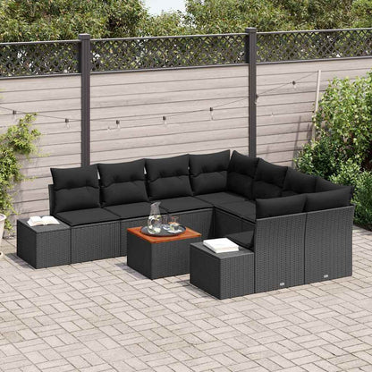 Gartensofa-set mit Speicher 9 pcs Schwarz Poly-Rattan