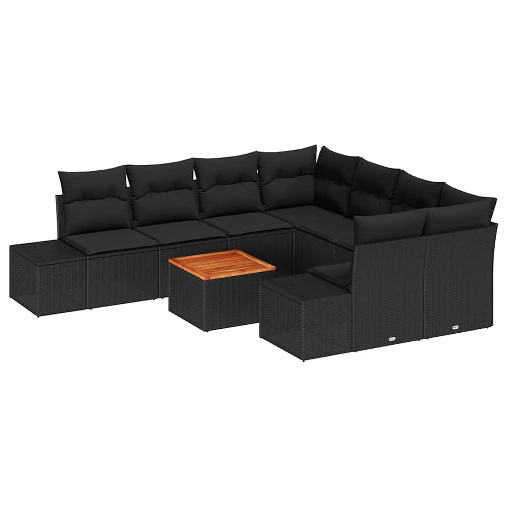 Gartensofa-set mit Speicher 9 pcs Schwarz Poly-Rattan