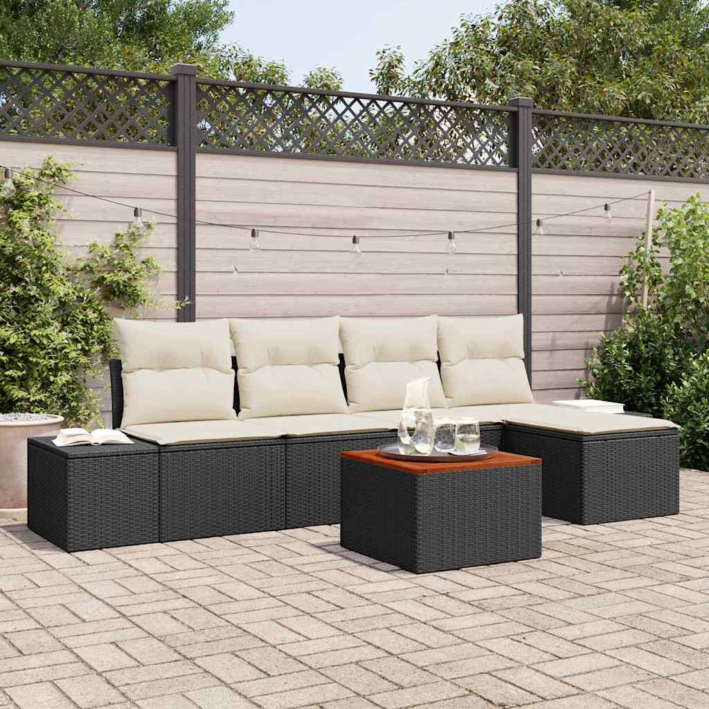 vidaXL Gartensofa-set mit Speicher 6 pcs Schwarz und Creme Poly-Rattan