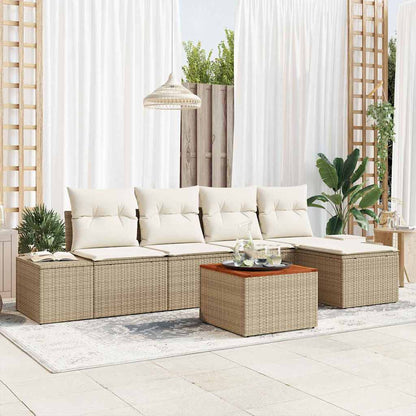 Gartensofa-set mit Speicher 6 pcs Beige und Creme Poly-Rattan