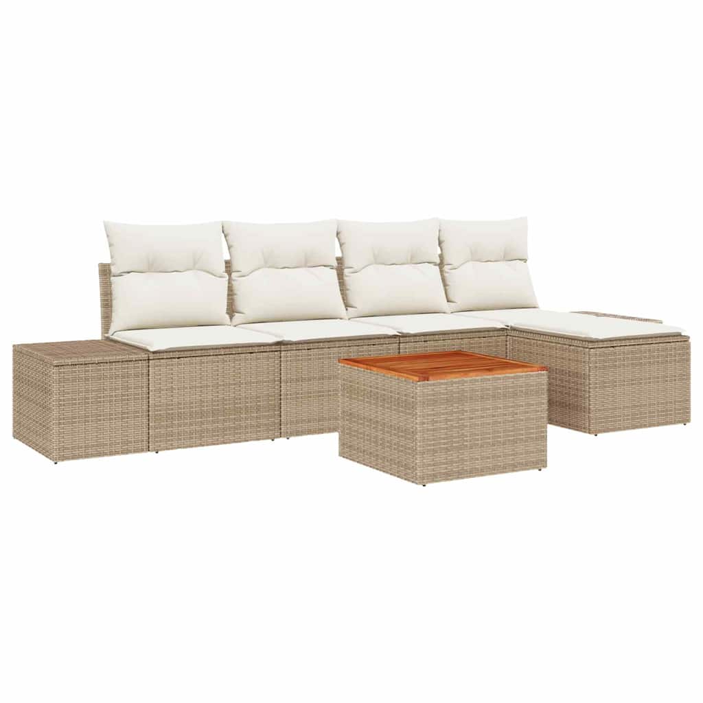 Gartensofa-set mit Speicher 6 pcs Beige und Creme Poly-Rattan