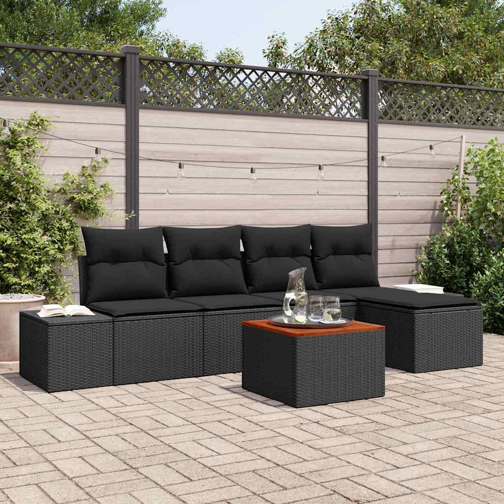 Gartensofa-set mit Speicher 6 pcs Schwarz Poly-Rattan