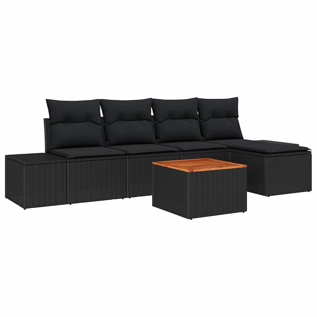 Gartensofa-set mit Speicher 6 pcs Schwarz Poly-Rattan