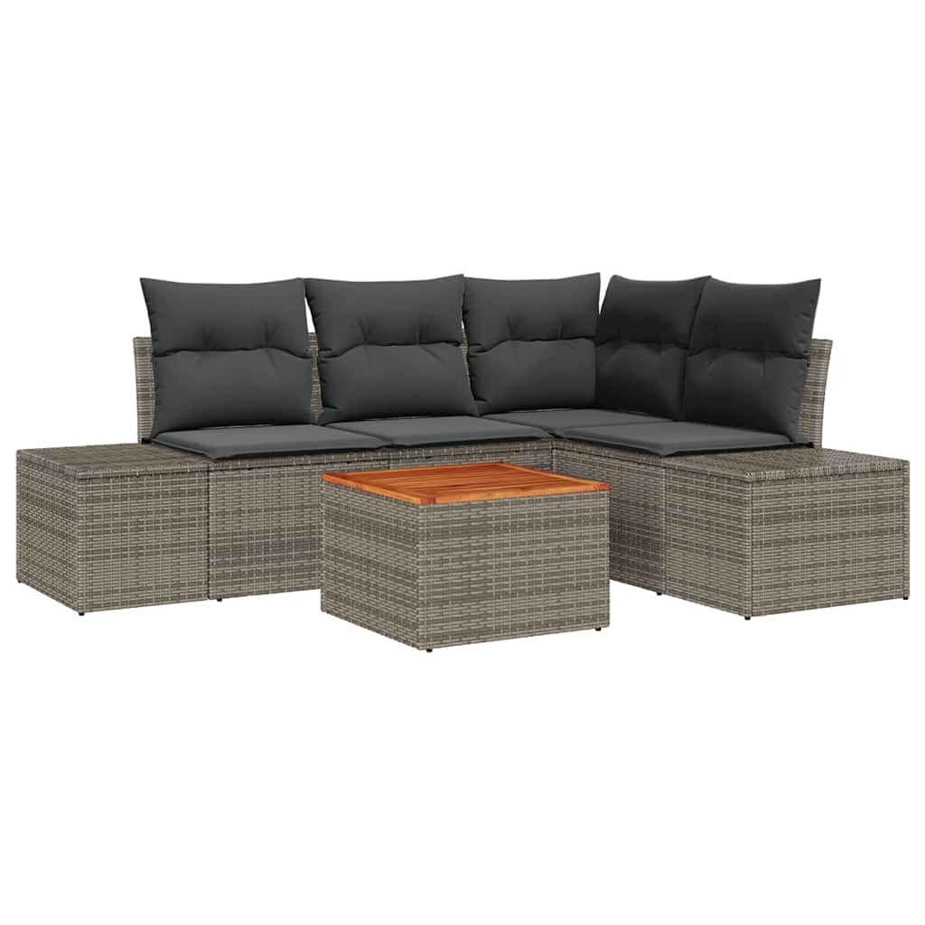 Gartensofa-set mit Speicher 5 pcs Grau Poly-Rattan