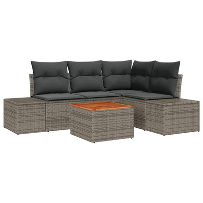 Gartensofa-set mit Speicher 5 pcs Grau Poly-Rattan