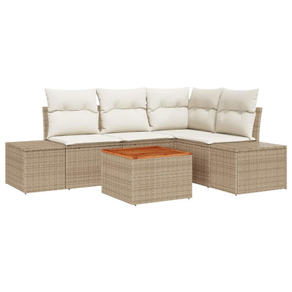 Gartensofa-set mit Speicher 5 pcs Beige und Creme Poly-Rattan