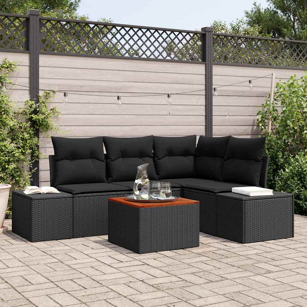 Gartensofa-set mit Speicher 5 pcs Schwarz Poly-Rattan