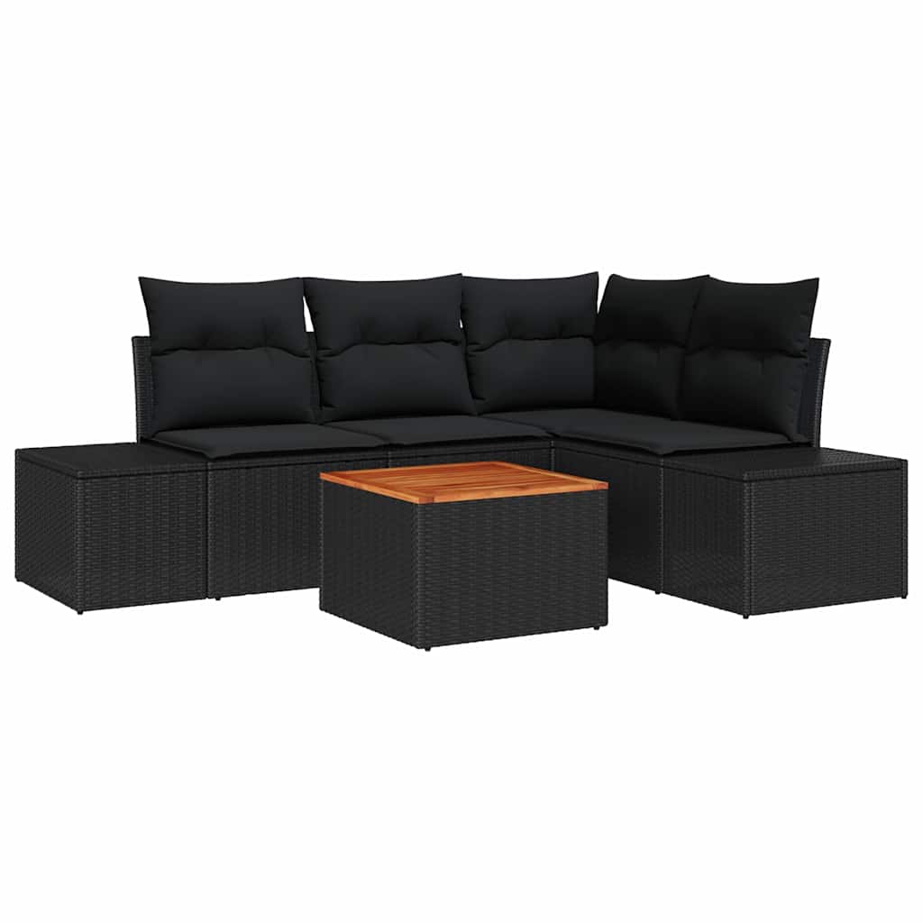 Gartensofa-set mit Speicher 5 pcs Schwarz Poly-Rattan