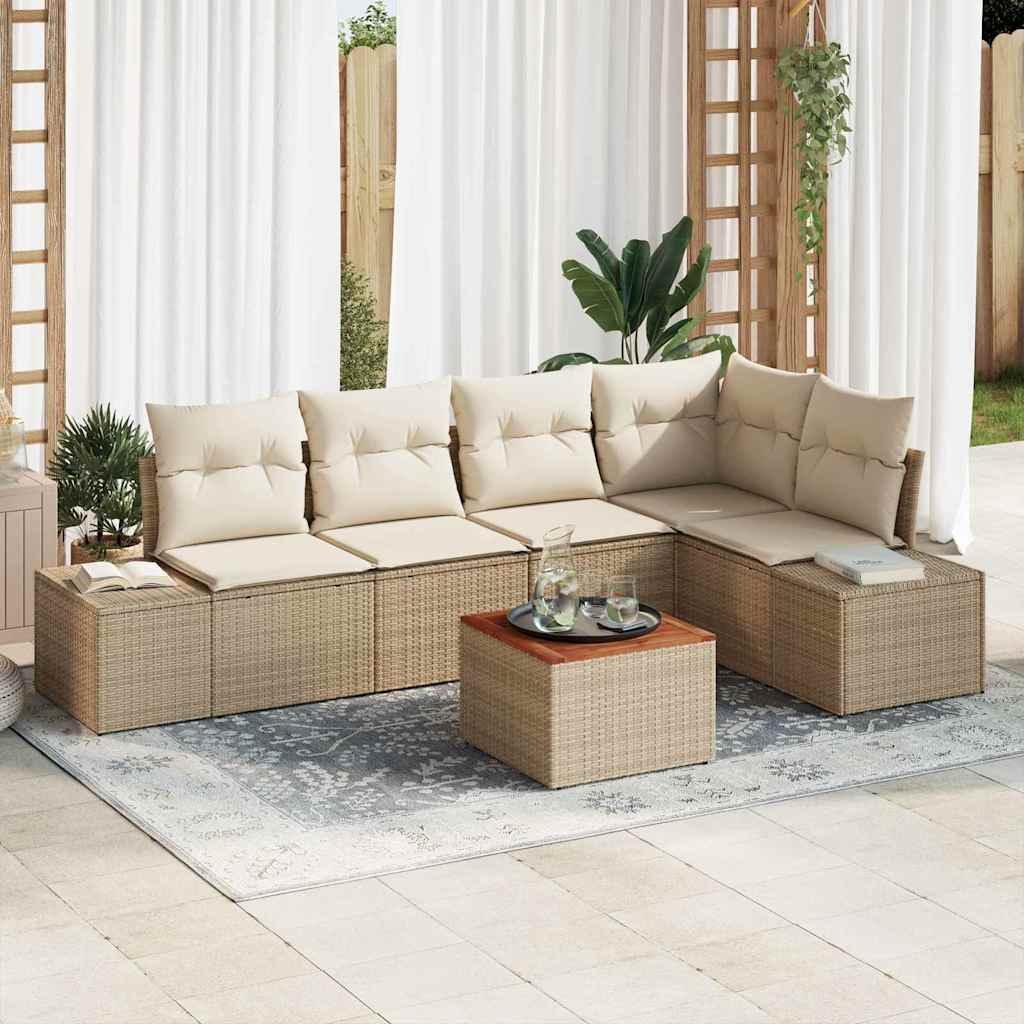 vidaXL Gartensofa-set mit Speicher 6 pcs Beige und Creme Poly-Rattan