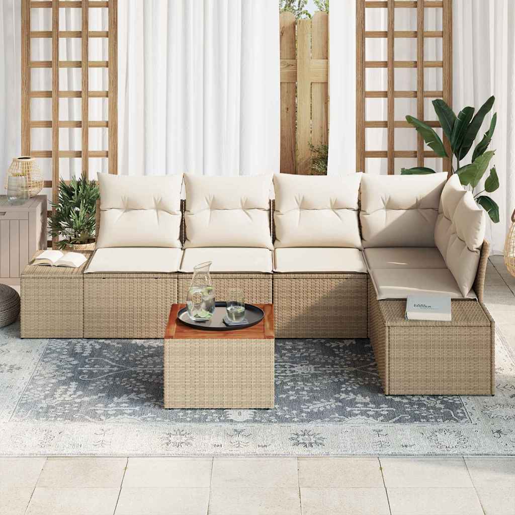 vidaXL Gartensofa-set mit Speicher 6 pcs Beige und Creme Poly-Rattan