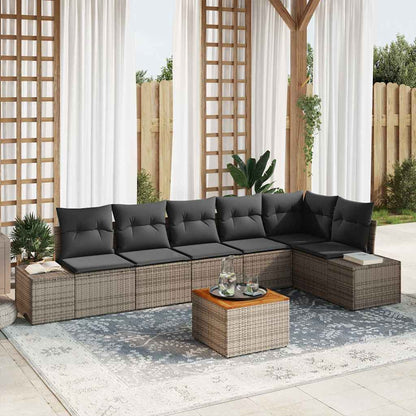 Gartensofa-set mit Speicher 7 pcs Grau Poly-Rattan