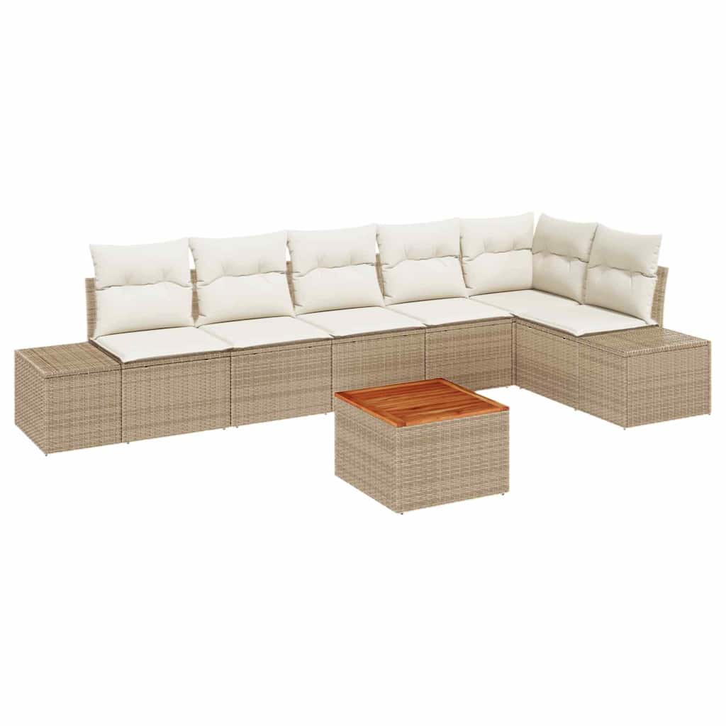 Gartensofa-set mit Speicher 7 pcs Beige und Creme Poly-Rattan