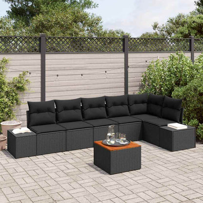 Gartensofa-set mit Speicher 7 pcs Schwarz Poly-Rattan