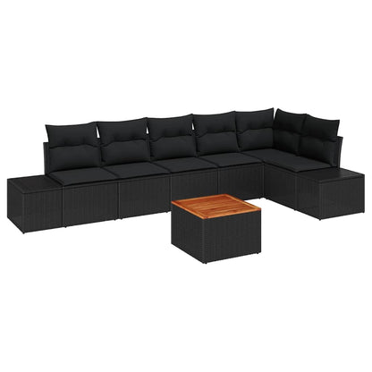 Gartensofa-set mit Speicher 7 pcs Schwarz Poly-Rattan