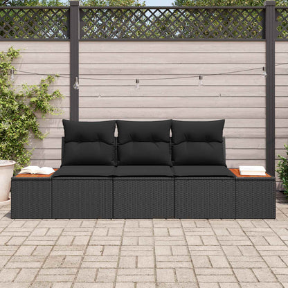 vidaXL Garten-Sofa-Set mit Kissen 3 pcs Schwarz Poly Rattan