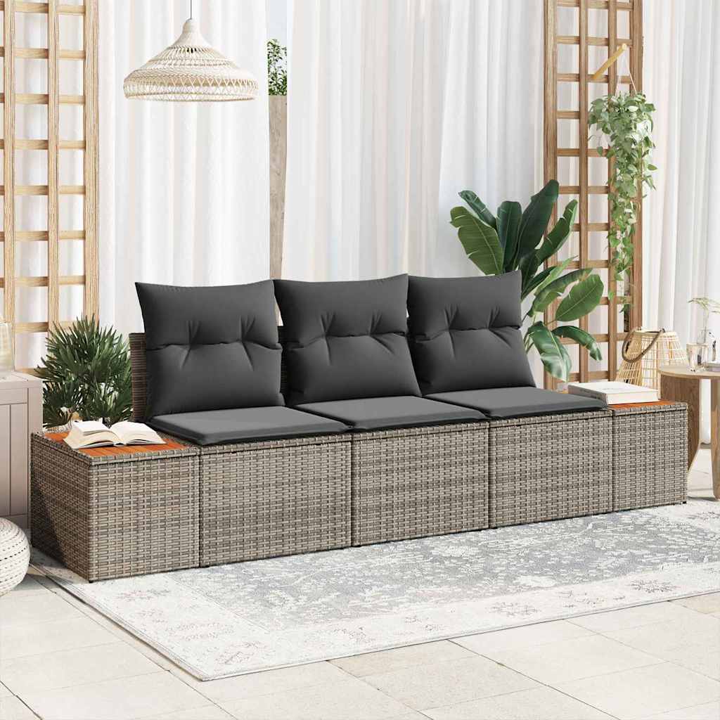 Garten-Sofa-Set mit Kissen mit Speicher 3 pcs Grau Poly Rattan