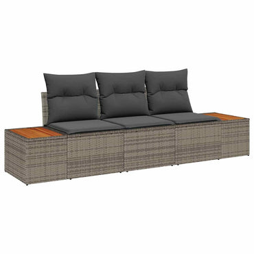vidaXL Garten-Sofa-Set mit Kissen mit Speicher 3 pcs Grau Poly Rattan