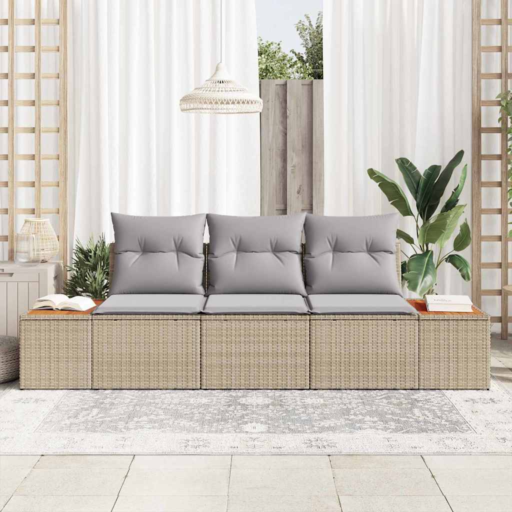 Garten-Sofa-Set mit Kissen 3 pcs Beige und Hellgrau Poly Rattan
