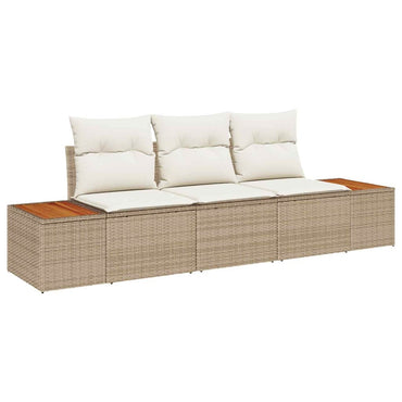 vidaXL Garten-Sofa-Set mit Kissen 3 pcs Beige und Creme Poly Rattan