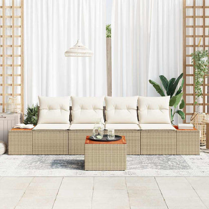 vidaXL Garten-Sofa-Set mit Kissen mit Speicher 5 pcs Beige Poly Rattan