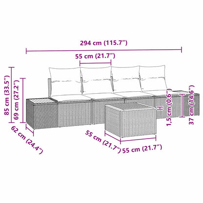 vidaXL Garten-Sofa-Set mit Kissen mit Speicher 5 pcs Beige Poly Rattan