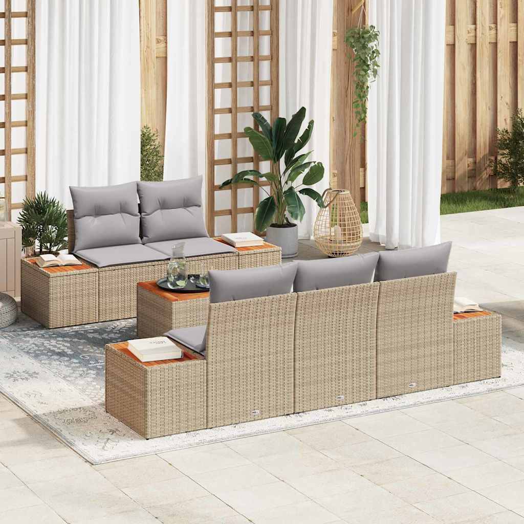 Garten-Sofa-Set mit Kissen mit Speicher 6 pcs Beige Poly Rattan