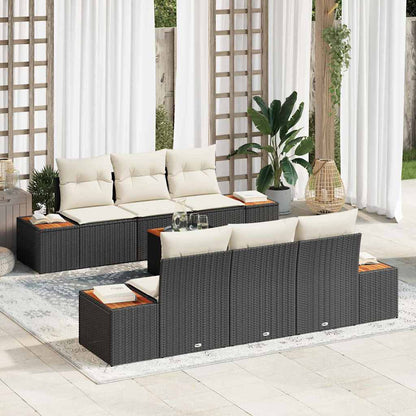 Garten-Sofa-Set mit Speicher 7 pcs Schwarz Poly Rattan