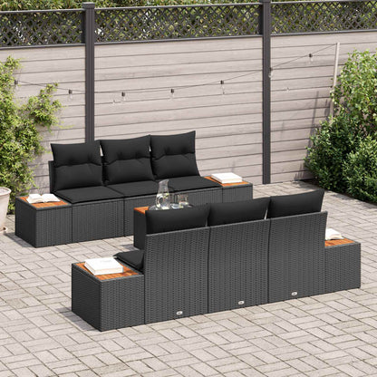 Garten-Sofa-Set mit Kissen 7 pcs Schwarz Poly Rattan
