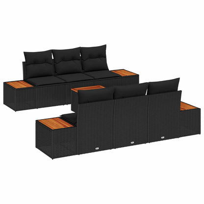 Garten-Sofa-Set mit Kissen 7 pcs Schwarz Poly Rattan