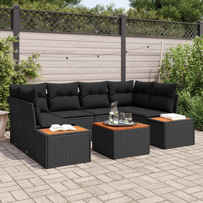 Garten-Sofa-Set mit Kissen 6 pcs Schwarz Poly Rattan