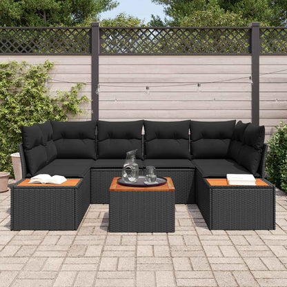 Garten-Sofa-Set mit Kissen 6 pcs Schwarz Poly Rattan