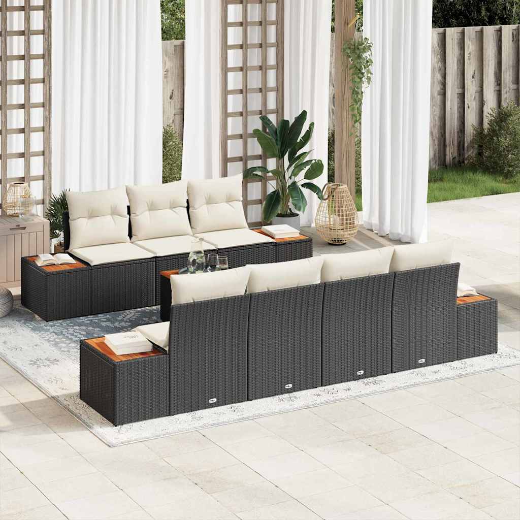 Garten-Sofa-Set mit Kissen 8 pcs Schwarz Poly Rattan