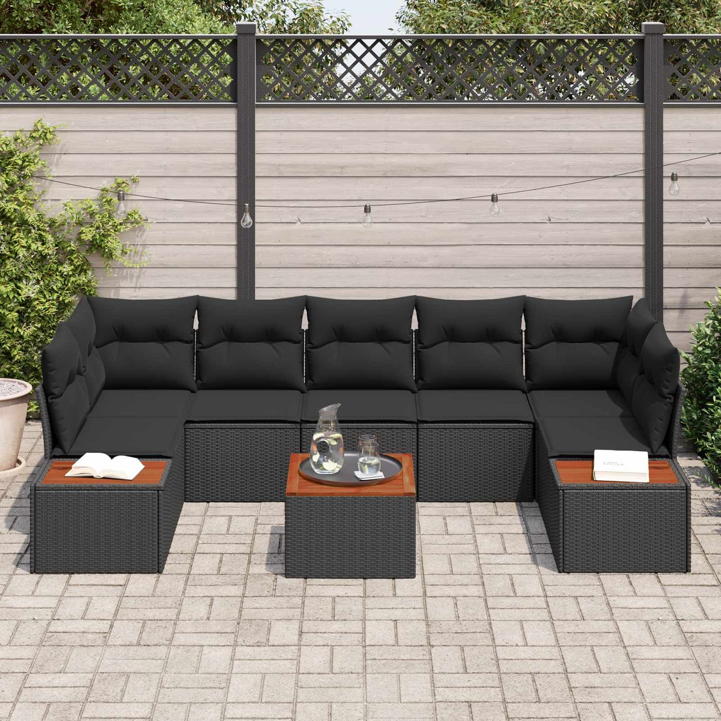 Garten-Sofa-Set mit Kissen 8 pcs Schwarz Poly Rattan