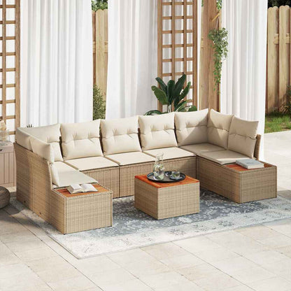 Garten-Sofa-Set mit Kissen mit Speicher 8 pcs Beige Poly Rattan