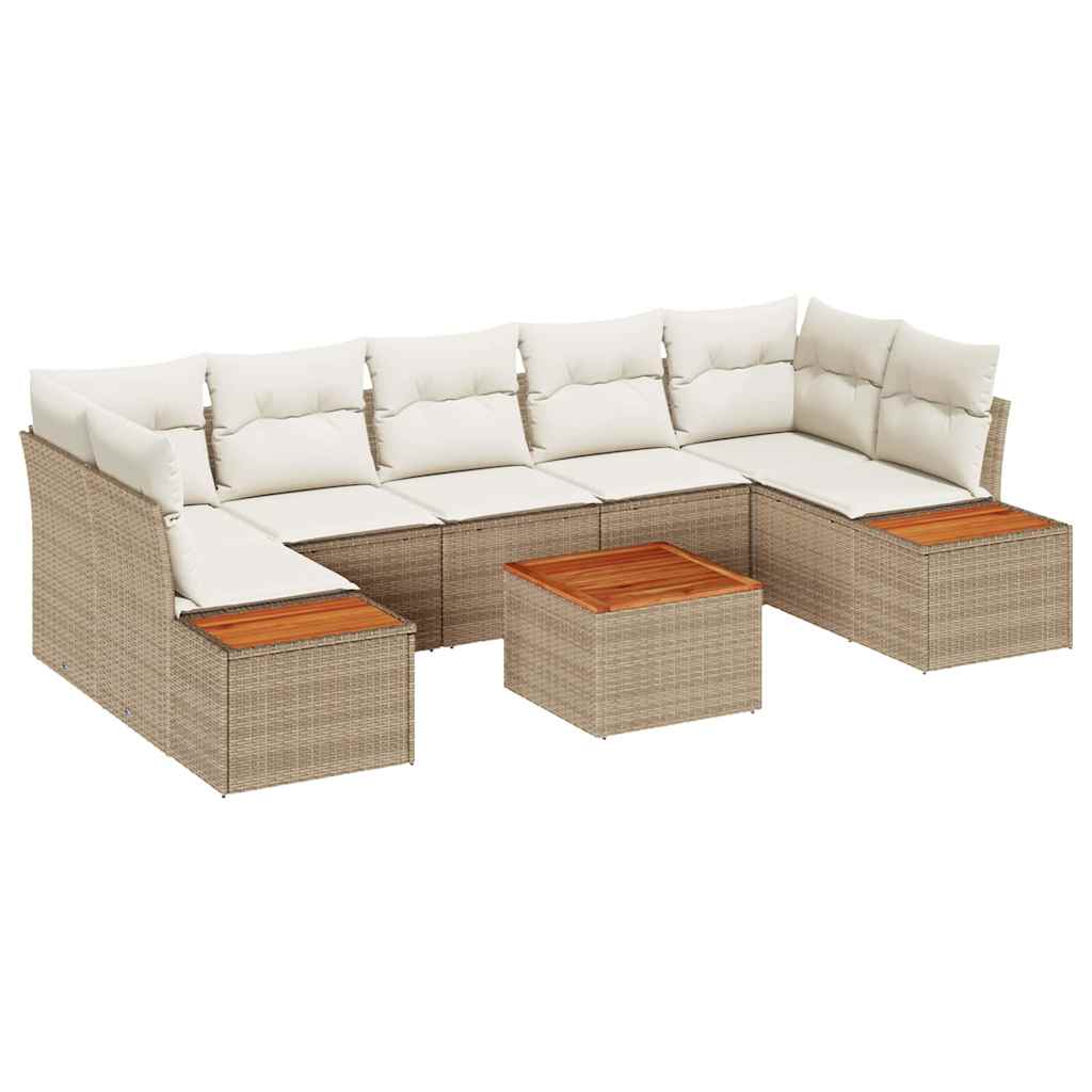 Garten-Sofa-Set mit Kissen mit Speicher 8 pcs Beige Poly Rattan