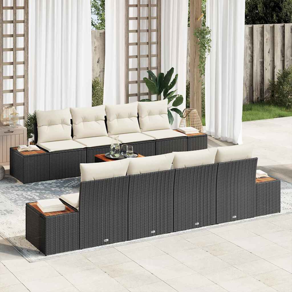 Garten-Sofa-Set mit Kissen 9 pcs Schwarz Poly Rattan