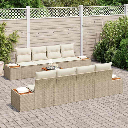 vidaXL Garten-Sofa-Set mit Kissen mit Speicher 9 pcs Beige Poly Rattan
