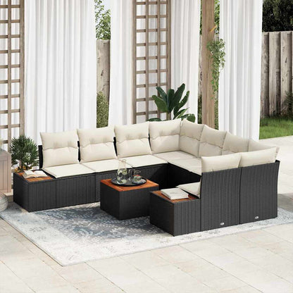 Garten-Sofa-Set mit Kissen 9 pcs Schwarz Poly Rattan