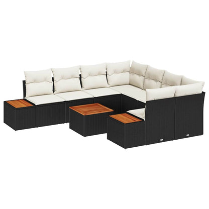 Garten-Sofa-Set mit Kissen 9 pcs Schwarz Poly Rattan