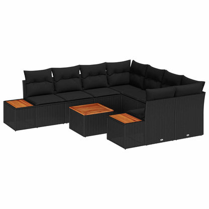 Garten-Sofa-Set mit Kissen 9 pcs Schwarz Poly Rattan
