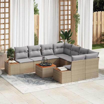 Garten-Sofa-Set mit Kissen mit Speicher 9 pcs Beige Poly Rattan