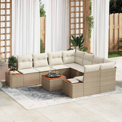 Garten-Sofa-Set mit Kissen mit Speicher 9 pcs Beige Poly Rattan