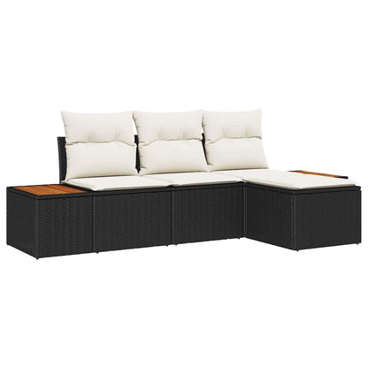 Gartensofa-set mit Kissen 4 pcs Schwarz und Creme Poly Rattan
