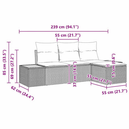 vidaXL Gartensofa-set mit Kissen 4 pcs Schwarz und Creme Poly Rattan