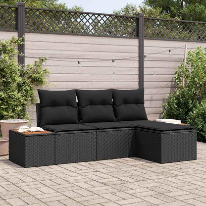 Gartensofa-set mit Kissen 4 pcs Schwarz Poly Rattan
